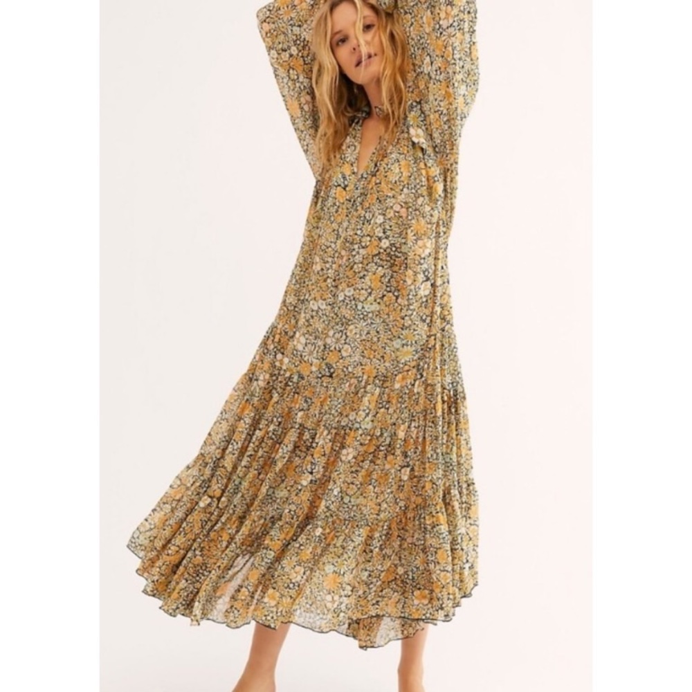 Free People Floral Midi Dress - Yellow and Black